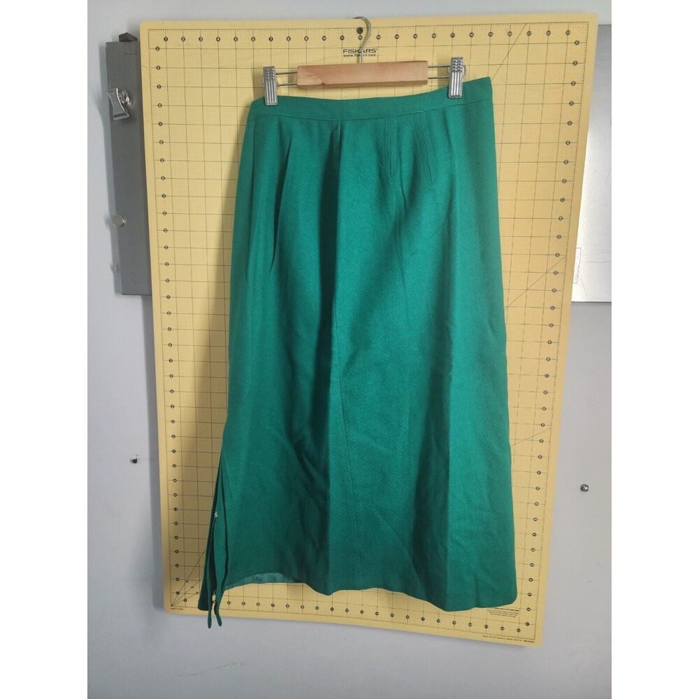Vtg 1950s Joyce Sportswear Green Wool Pencil Straight Skirt Size Med Kick Pleat